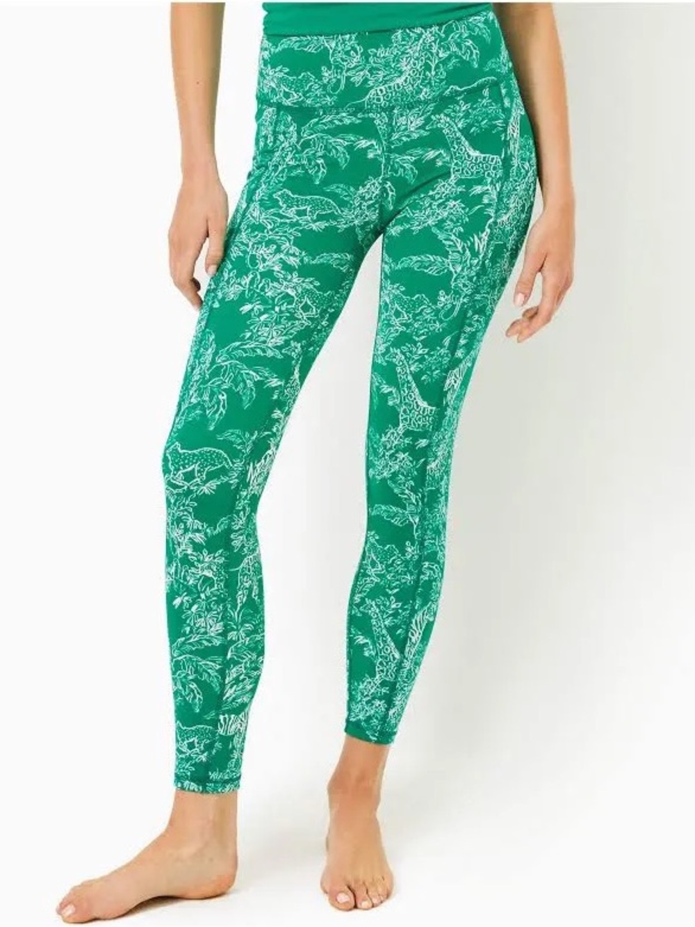 Lilly Pulitzer Leggings in the "Fiddle Leaf Green Safari Party" print